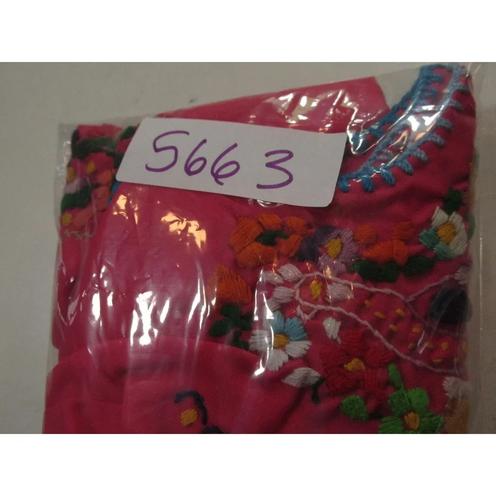 OAXACA Dress Girls 6/7 Pink Floral Embroidery Traditional Mexican Folk Puebla